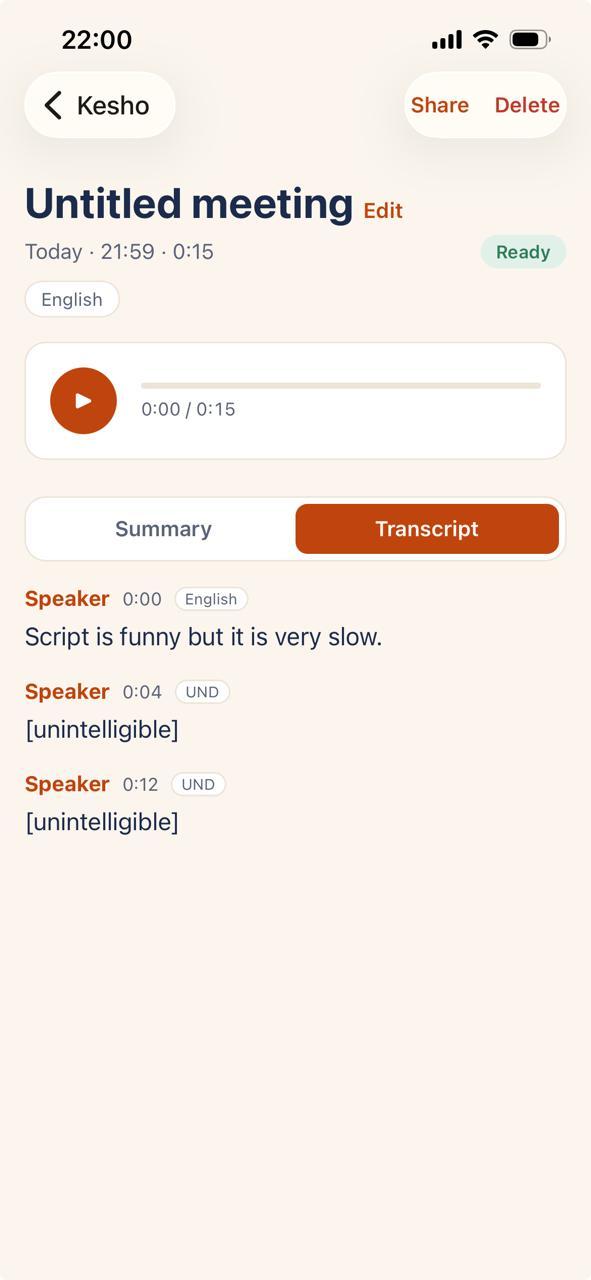 A Kesho transcript in Twi with speaker labels